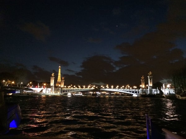 River Seine at night boat tour, Paris, France