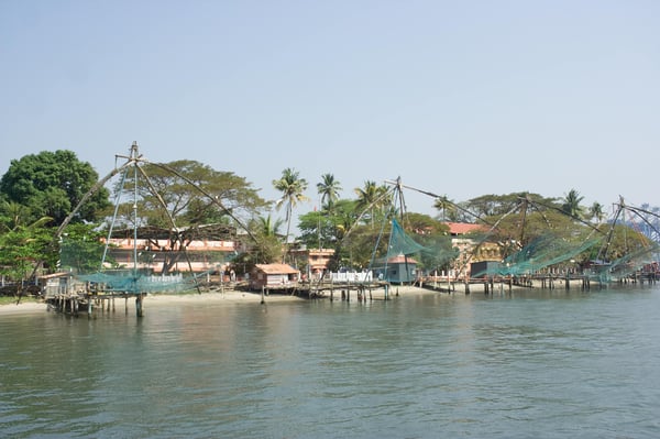Fishing nets, on a boat tour of the backwaters, Kerala, India