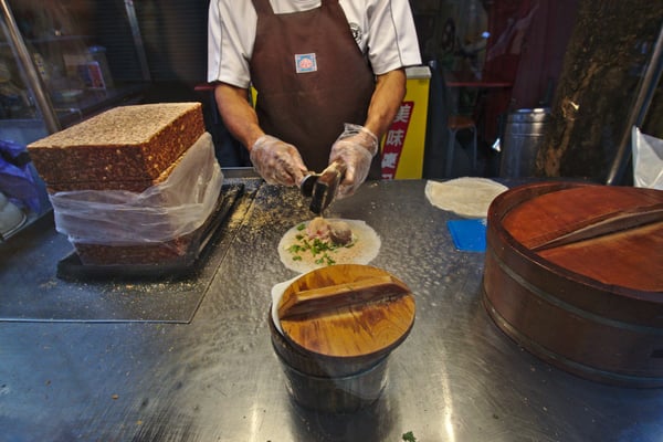 Ice Cream Peanut Wrap (2 scoops of ice cream, shaved peanut, and parsley ) on Cijin Island, Taiwan