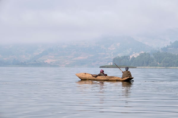 Two women in a boat on Lake Bunyonyi, Uganda