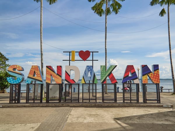 I love Sandakan sign zoomed in, Sabah, Malaysia