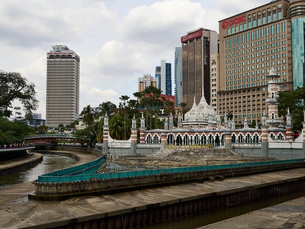 Another angle of the floating Sultan Abdul Samad Jamek Mosque, Kuala Lumpur, Malaysia