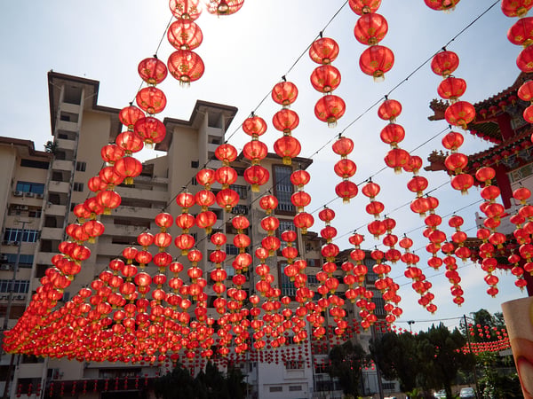 Thean Hou Temple, lanterns and buildings, Kuala Lumpur, Malaysia