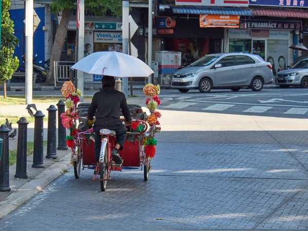Flowered pedicab, Penang, Malaysia