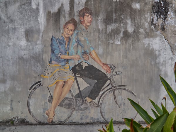 Couple on a bike street art, Penang, Malaysia