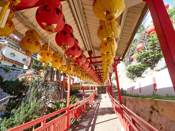 Lanterns hanging above the walkway, Kek Lok Si Temple, Penang, Malaysia