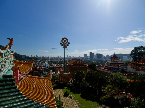 Temple details, architecture and cityscape, Kek Lok Si Temple, Penang, Malaysia