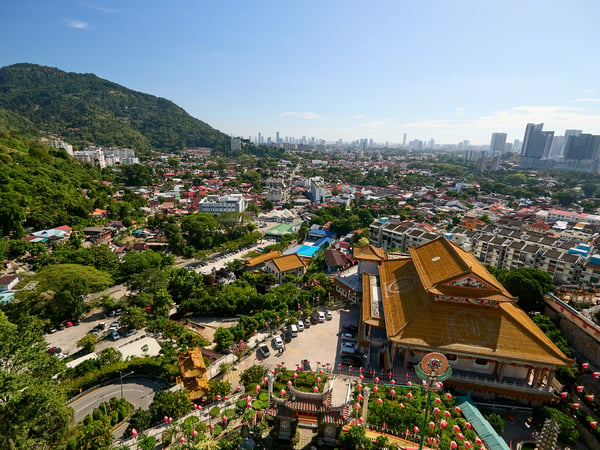 Temple details, architecture and cityscape, Kek Lok Si Temple, Penang, Malaysia
