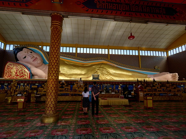 Reclining buddah, one of the longest in the world, Wat Chayamangkalaram Thai Buddhist Temple, Penang, Malaysia
