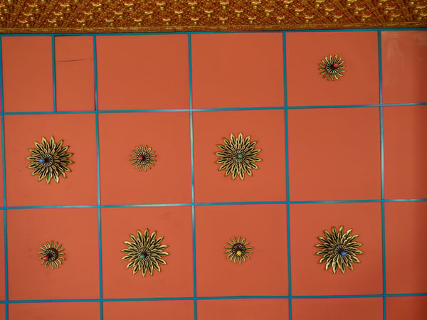 Ceiling and buddah wall inlays, Burmese Buddhist Temple, Penang, Malaysia