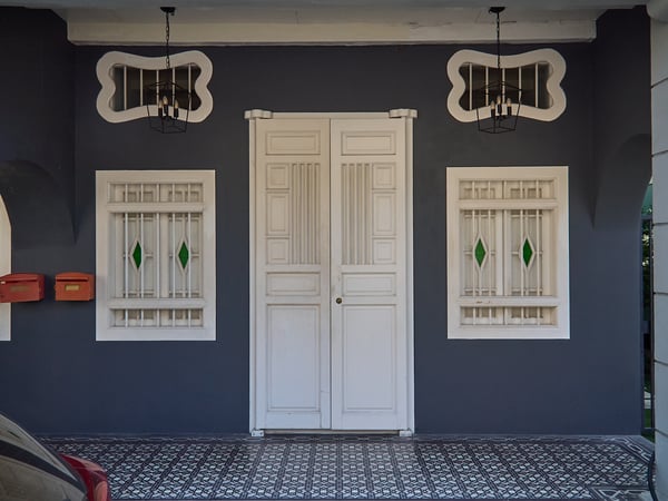 Green diamonds house front, Penang, Malaysia