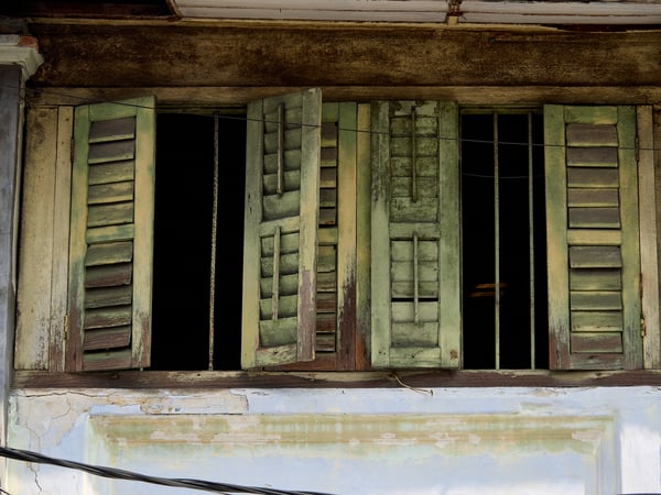 Weathered and textured shutters, Penang, Malaysia
