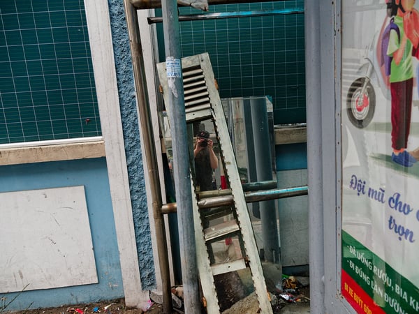 Mirror shot: street views walking around Ha Noi, Vietnam