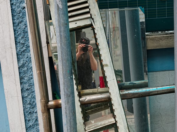 Mirror shot: street views walking around Ha Noi, Vietnam